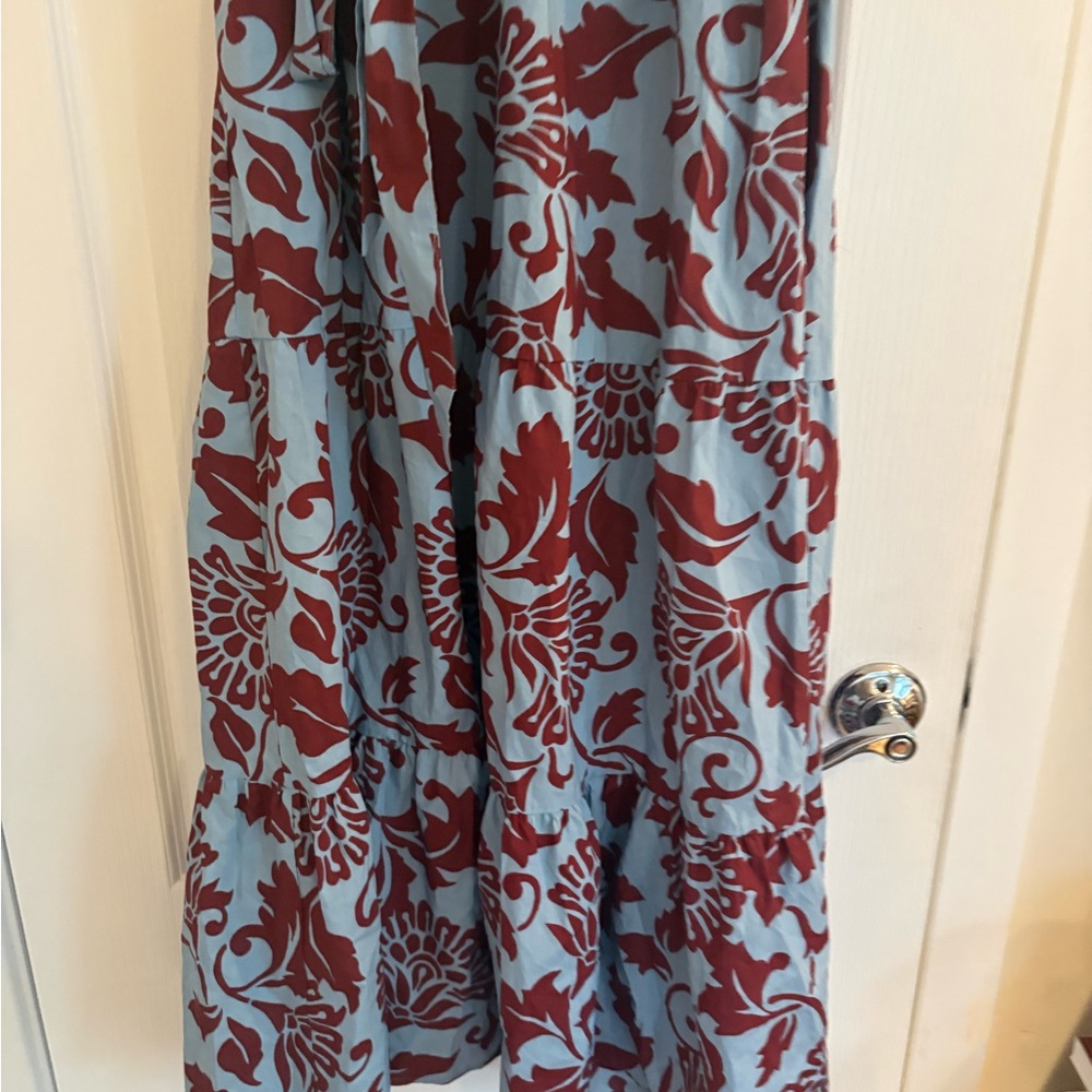 Boden dress NWT 10 Christabel cotton Dress Light Blue and Burgundy Midi Dress - Picture 6 of 13